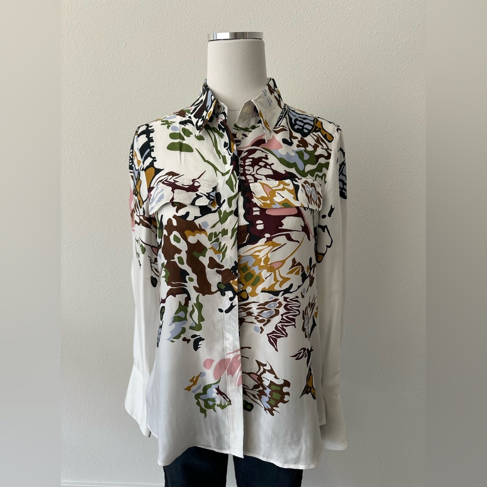 MASSIMO DUTTI Multicolor Abstract Print Silk Button-Up Blouse
